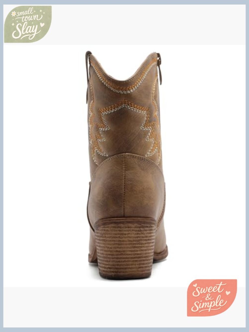 Cowgirl Ankle Boots with Stitching Low Heel Side Zipper Memory Foam Pointed Toe - Picture 6 of 7